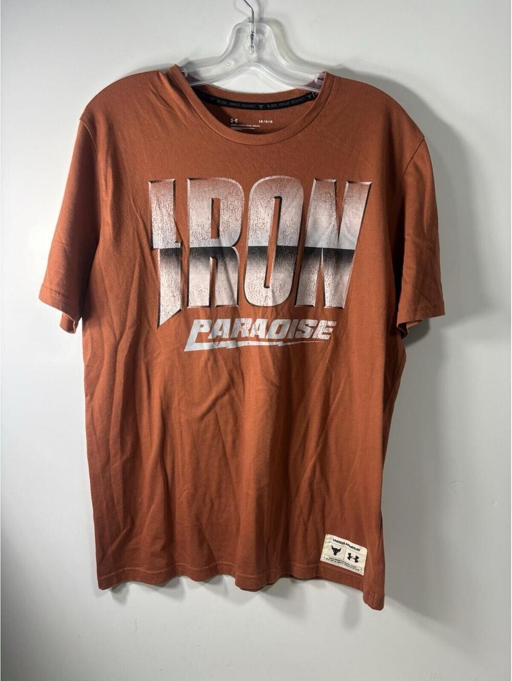 Under Armour Men's Project Rock Iron Paradise Orange T-Shirt, Large